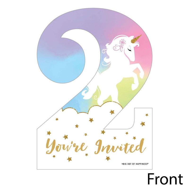 Big Dot of Happiness 2nd Birthday Rainbow Unicorn - Shaped Fill-in Invites - Magical Second Birthday Party Invite Cards with Envelopes - Set of 12, 2 of 6