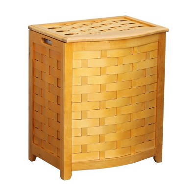 Oceanstar Natural Finished Bowed Front Veneer Laundry Wood Hamper with Interior Bag