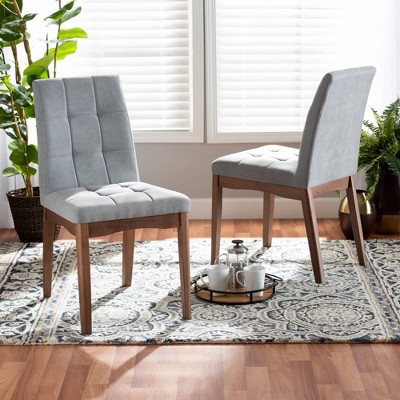 2pc Tara Fabric Upholstered and Wood Dining Chair Set - Baxton Studio