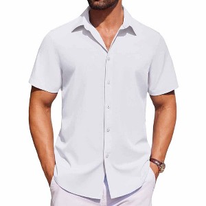 COOFANDY Mens Short Sleeve Button Down Shirts Casual Summer Shirt Untucked Dress Shirts - 1 of 4