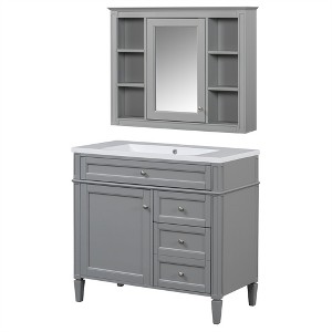 Tramull Modern Bathroom Vanity Set with Sink Top, Mirror Storage Cabinet, 2 Drawers & Tip-Out Tray, Soft-Close Door - 1 of 4