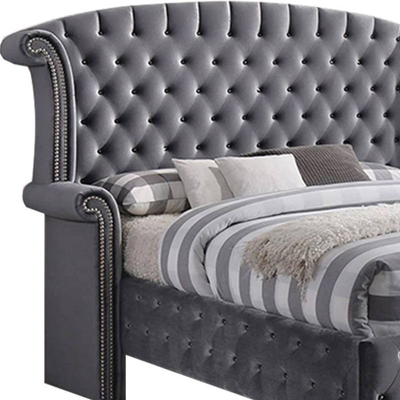 Rebekah Queen Bed Gray Fabric - Acme Furniture, 6 of 7