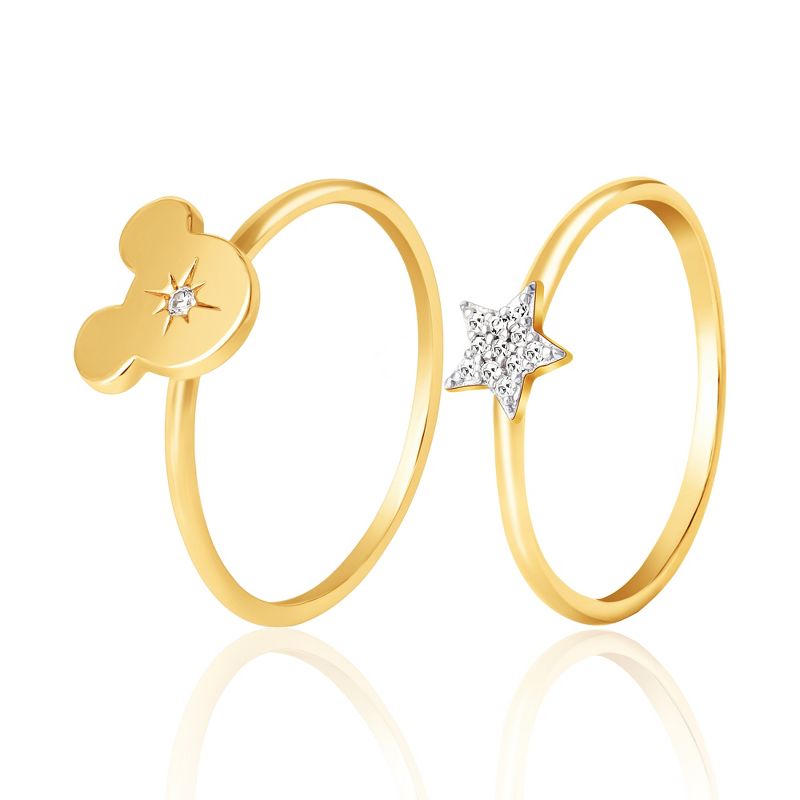 Disney Mickey Mouse Womens 18K Gold Plated Sterling Silver CZ Stackable Ring Set, Mickey and Star - Size 7, 4 of 6