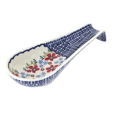 Blue Rose Polish Pottery Red Poppy Large Spoon Rest