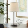 360 Lighting Modern Desk Table Lamp with Hotel Style USB and AC Power Outlet in Base 20" High Bronze Metal Oatmeal Drum Shade for Bedroom Office - 2 of 4