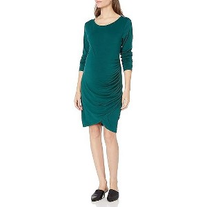 Long sleeved pleated button pregnant women's top T-shirt, non vacuum 39 # dark green green-XL - 1 of 2