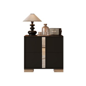 TiramisuBest Elegant Nightstand with Metal Feet,Mirrored Bedside Table with 2 Drawers for Bedroom & Living Room, Black - 1 of 4