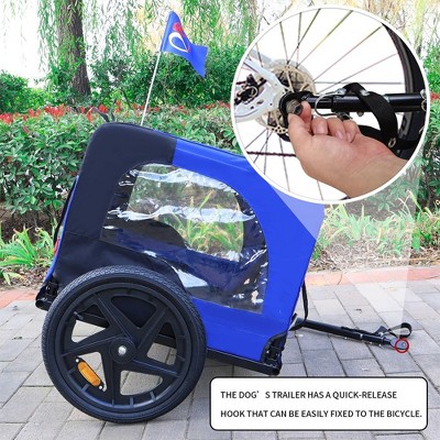 Blue Foldable Steel Frame Pet Bike Trailer with PVC Wheels