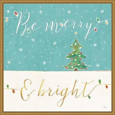 16" x 16" Be Merry and Bright Christmas Tree by Veronique Charron Framed Canvas Wall Art - Amanti Art