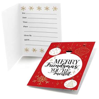 Big Dot of Happiness Red and Gold Friendsmas - Fill-in Friends Christmas Party Invitations (8 Count)