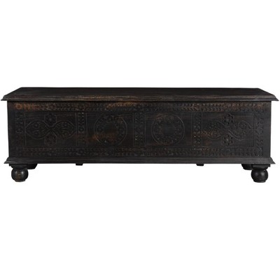 HomeRoots 54" Black Solid Wood Distressed Lift Top Solid Coffee Table