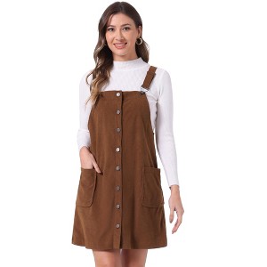 INSPIRE CHIC Women's Adjustable Straps Button Down Pinafore Corduroy Overall Dress - 1 of 4