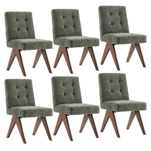 YOUNIKE Modern Upholstered Chair Dining Room Armless Kitchen Chairs Set of 6 Linen Fabric Chair Vanity with 4.7" Thick Cushion Wood V-Leg - 1 of 4