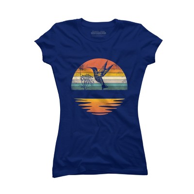 Junior's Design By Humans Hummingbird Vintage Retro Sunset Hummingbirds By JplusFunny T-Shirt