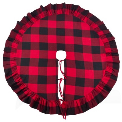 Red and Black Buffalo Plaid Ruffled Cotton Tree Skirt