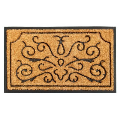 1'6" x 2'6" Molded Lotus Rubber Coir Doormat Natural/Black - Raj