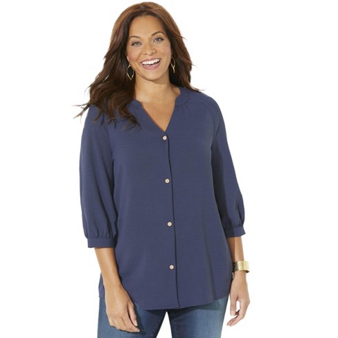 Catherines Women's Plus Size Petite Light And Airy Y-neck Blouse - 0xwp ...