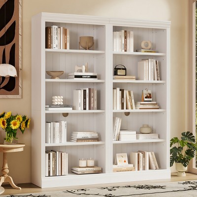 83'' Tall 5-Tier Modern Bookcase with Adjustable Shelves and LED Lighting for Home Office or Living Room Organizer-3irtyhousy
