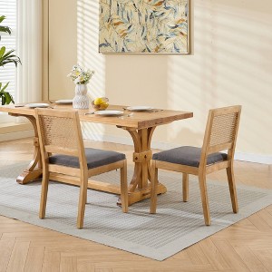 Vynxaria Rattan Dining Chairs Set of 2, Mid Century Modern Kitchen & Dining Room Chairs,Gray - 1 of 4