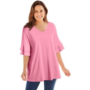 Woman Within Ruffled Elbow-Sleeve Tunic - 1 of 4