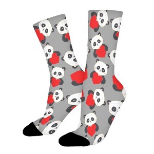 Cartoon Panda Pattern Women Printed Crew Socks Funny Funky Socks Soft Polyester Novelty Gifts for Artists Men - 1 of 1