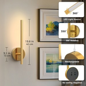 DORESshop 16 in. Copper Cylinder LED Wall Sconce Set of 2, Wireless Modern Wall Lights for Bedroom, Living Room, Hallway - 1 of 4