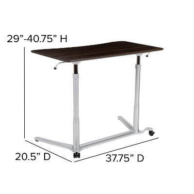 Adjustable Dark Wood Grain Sit/Stand Mobile Desk with Keyboard Tray