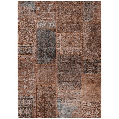Terra Cotta Copper And Charcoal Patchwork Washable Indoor Outdoor Area Rug