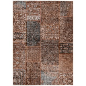 Terra Cotta Copper And Charcoal Patchwork Washable Indoor Outdoor Area Rug - 1 of 4