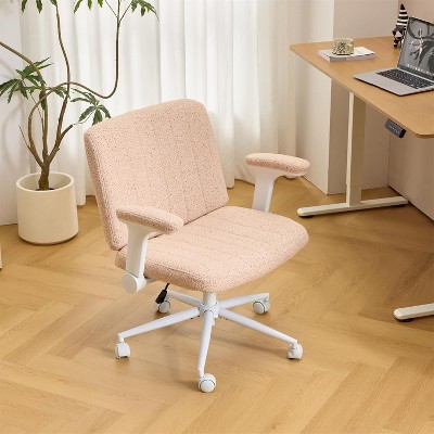 VINGLI Criss Cross Chair with Adjustable Flip-Up Arms,Cross Legged Chair with Wheels,Extra Wide Office Chair,Desk Chair,Starry Chenille