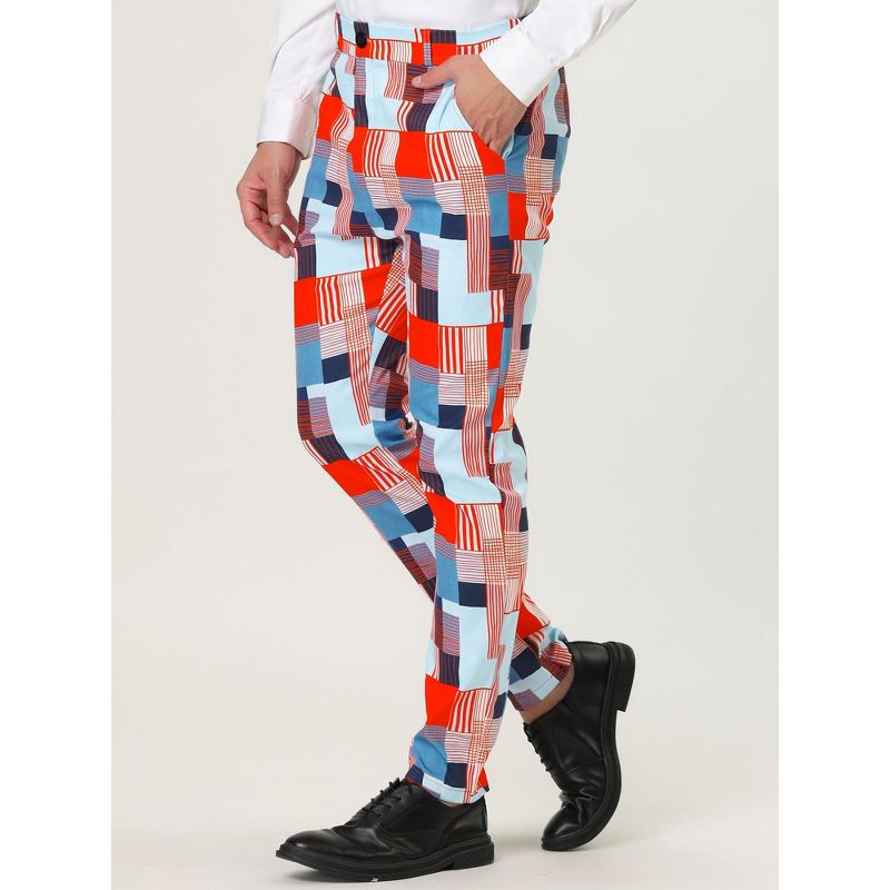 Lars Amadeus Men's Casual Geometric Printed Color Block Flat Front Dress Pants, 2 of 7
