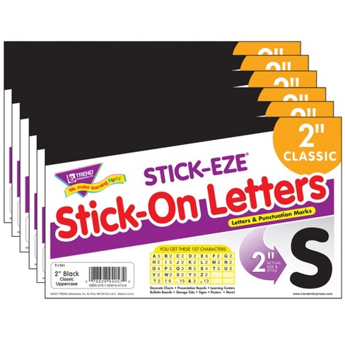 TREND Black 2 STICK-EZE® Stick-On Letters, 107 Pieces Per Pack, 6 Packs