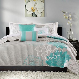Sapphtopaz Bedding Comforter Set Cotton Floral Prints and Solid Colors Reversible Sateen Quilted Quilt Set 6 Piece - 1 of 4