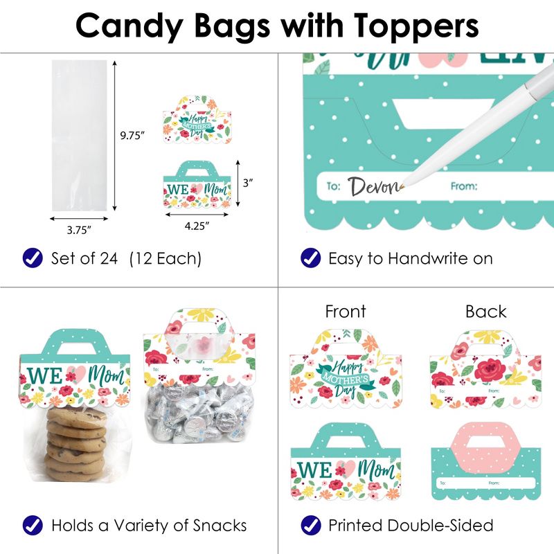 Big Dot of Happiness Colorful Floral Happy Mother's Day - DIY We Love Mom Party Clear Goodie Favor Bag Labels - Candy Bags with Toppers - Set of 24, 4 of 10