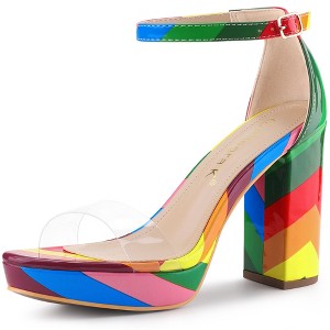 Allegra K Women's Printed Clear Strap Platform Chunky Heel Ankle Strap Sandals - 1 of 4