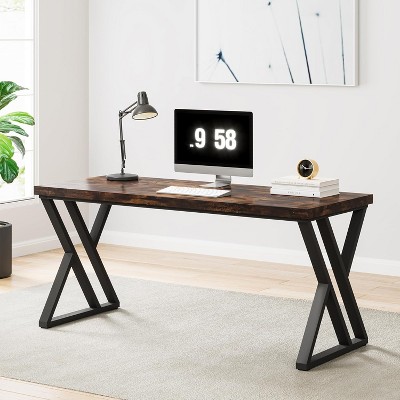 Rustic Brown Wood Writing Desk with Z-Shaped Metal Legs