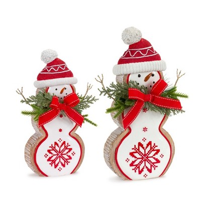 Melrose Nordic Snowflake Snowman Figurine (Set of 2)