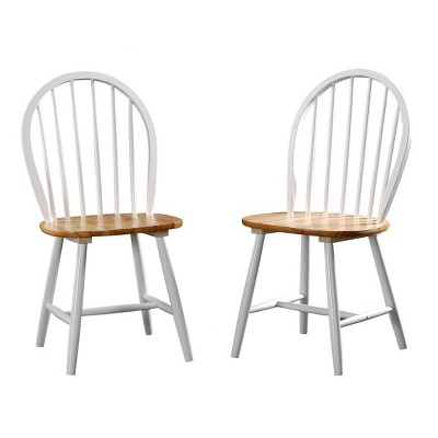 Boraam Set of 2 Windsor Dining Chair Wood/White/Natural: Kitchen Chairs, Lacquered Finish, 300lb Capacity