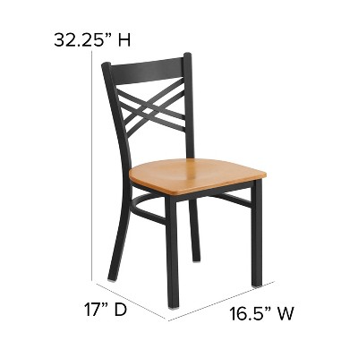 High Black Metal Cross Back Side Chair with Natural Wood Seat