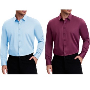 INSPIRE CHIC Men's Point Collar Long Sleeves Button Down Solid Formal Dress Shirts 2 Packs - 1 of 4
