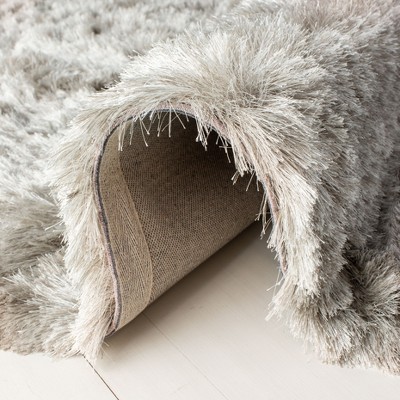 Light Grey Hand-Tufted Square Synthetic Shag Area Rug