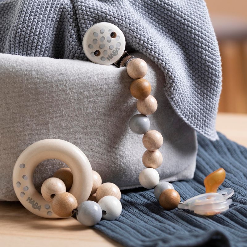 HABA Baby Gift Set Dots with Natural Wood Pacifier Chain and Clutching Toy, 2 of 5