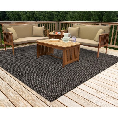 Gray Stripe Flat Woven Square Indoor/Outdoor Rug