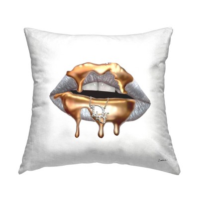 Stupell Industries Glam Silver Lip Portrait Fashion With Gold Drip Printed Pillow, 18 x 18
