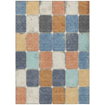 HomeRoots 9' X 12' Rust And Denim Blue Geometric Washable Indoor Outdoor Area Rug