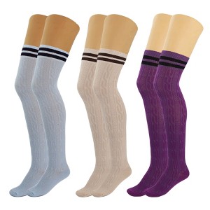 3 Pairs Women’s Colorful Thigh-High Over-the-Knee Boot Socks – Soft, Stretchy, Warm Knitted Stockings, Size 5-10 - 1 of 2