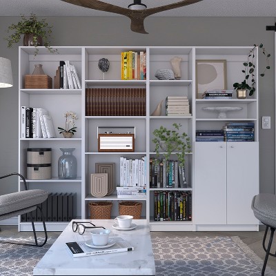 NicBex Bookcases for Living Room 3 Piece Bookcase Set 67" Wide Storage Cabinet Bookshelf with 11 Shelves and 2 Doors for Home Office