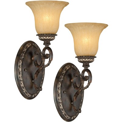 John Timberland San Marino Vintage Wall Light Sconces Set of 2 Roman Bronze Hardwire 6 1/2" Fixture Scavo Glass for Bedroom Vanity