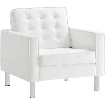 Modway Loft Tufted Upholstered Faux Leather Armchair Silver White