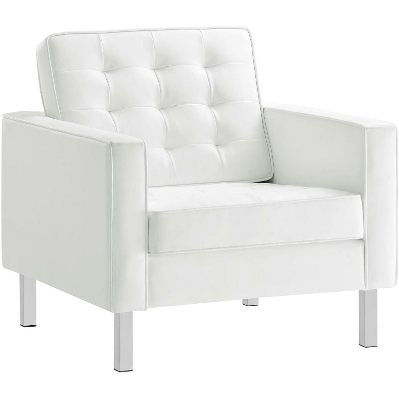 Modway Loft Tufted Upholstered Faux Leather Armchair Silver White, 1 of 2